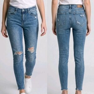 Judy Blue Jeans Womens 11/30 Blue Denim Skinny Distressed Stretch Raw Hem Fray